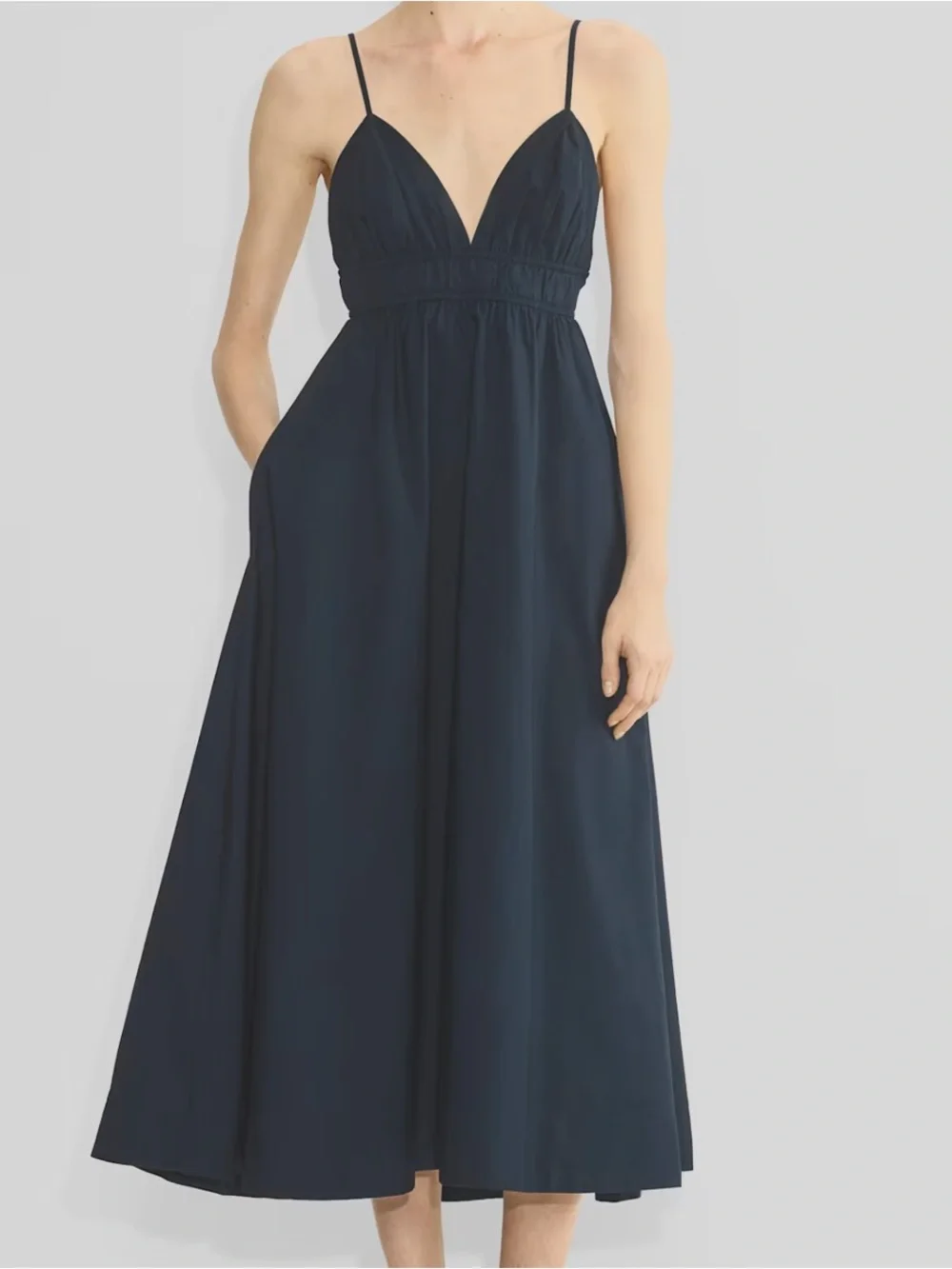 Aritzia Babaton Encourage Poplin Maxi Dress Navy Blue Size L - Picture 1 of 8